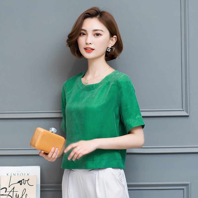 [Authentic Cupro] Cupro Top 2025 New Women's Round Neck Short-Sleeved T-Shirt Short Shirt