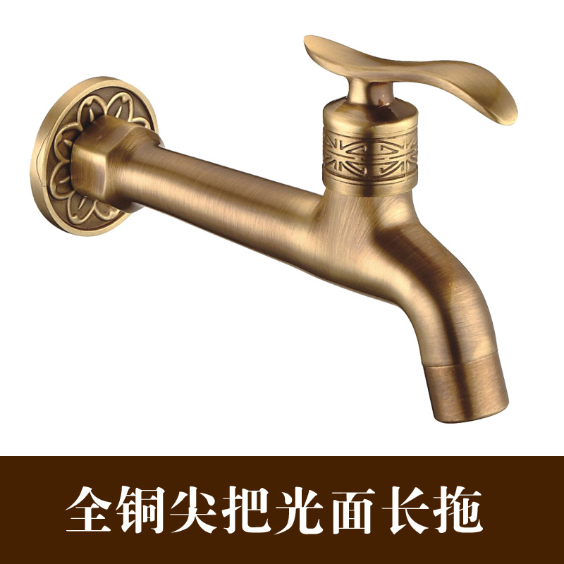 Antigua lavadora grifo de cobre de estilo europeo alargado fregona piscina grifo 4 puntos solo frío en la pared rápido abierto grifo