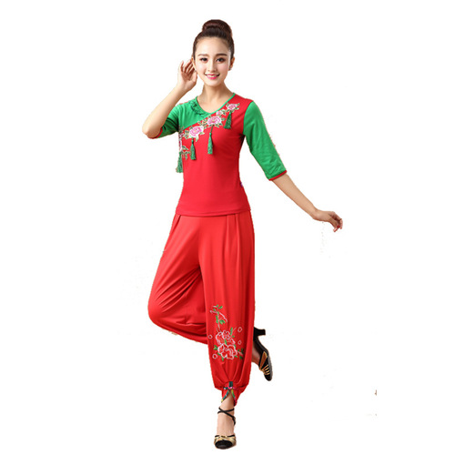 New Spring, Summer, and Autumn Square Dance Costume Set 5-Sleeve Yangge Dance Dress Cloud Dance Performance Suit
