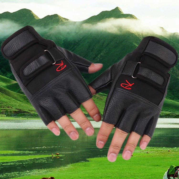Hombres y mujeres deportes al aire libre guantes de medio dedo PU cuero dedo fuga delgada danza rendimiento táctico fitness medio dedo guantes de cuero