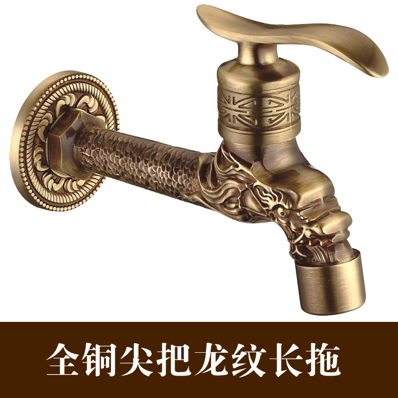 Antigua lavadora grifo de cobre de estilo europeo alargado fregona piscina grifo 4 puntos solo frío en la pared rápido abierto grifo