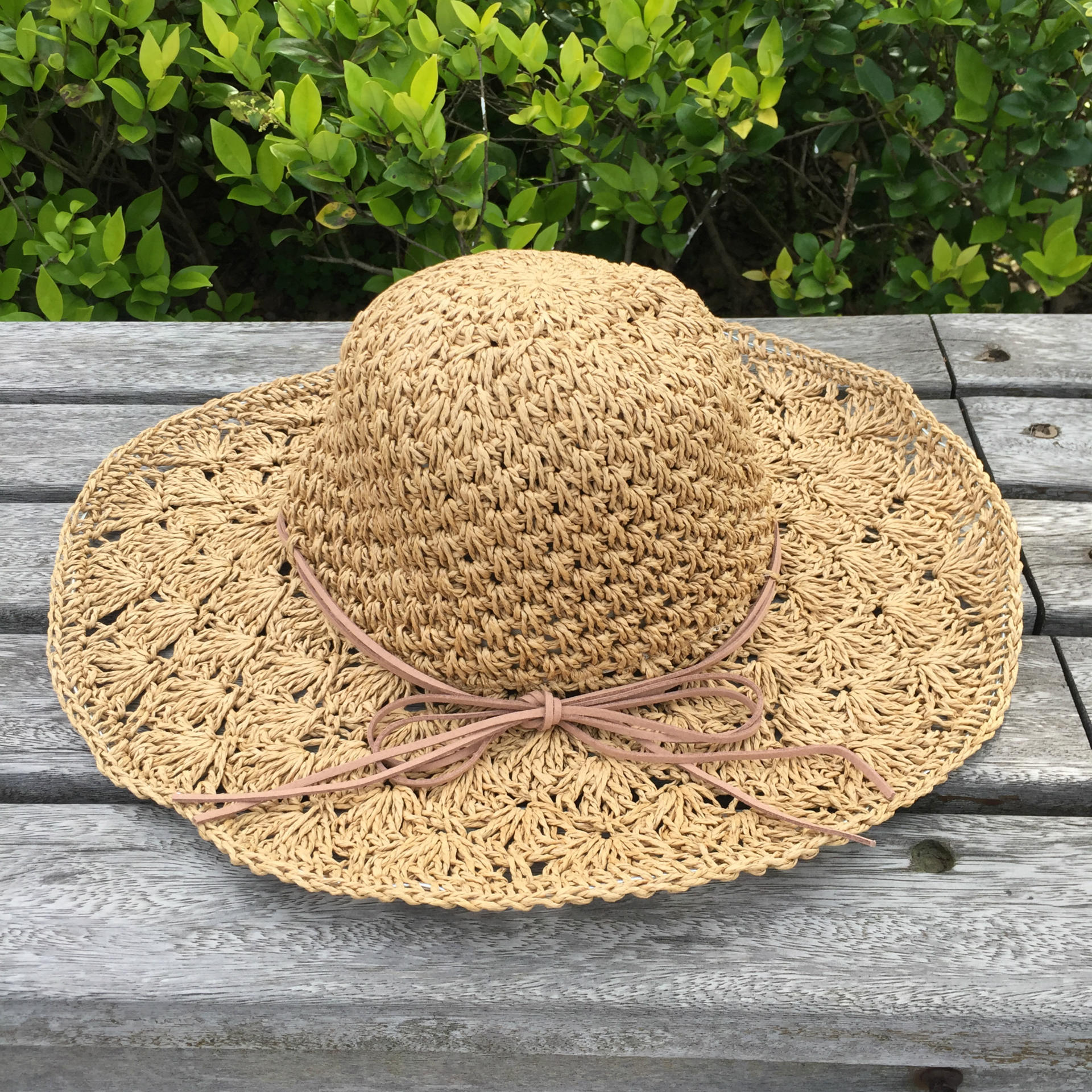 夏季手工钩针草帽子女士防晒大沿镂空遮阳帽可折叠大檐太阳沙滩帽