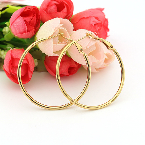 European and American fashion personality large earrings exaggerated titanium steel round hoop earrings women's INS ear buckles cross-border jewelry