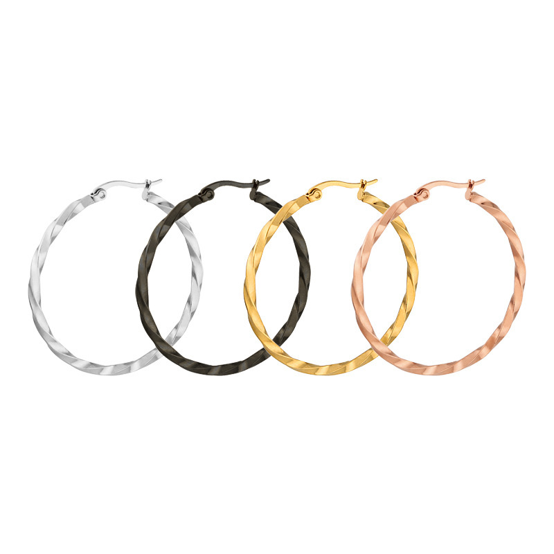 Simple and Stylish Titanium Steel Twisted Large Earrings for Women, Exaggerated Large Hoop Earrings, Jewelry Manufacturer Direct Sales, Circle Shape