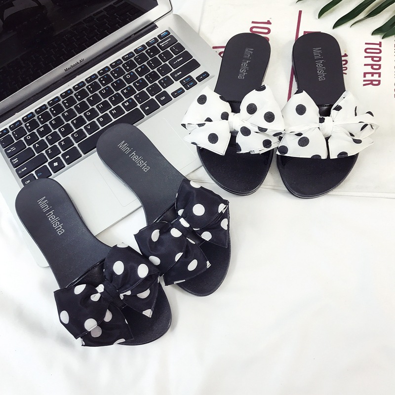 Heli Shark's New Women's Summer Fashion Outer Wear Beach Sandals Bow Flats Casual Slippers