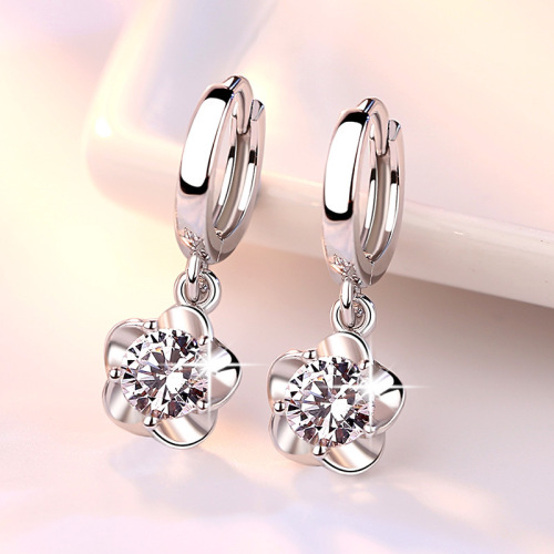 Weihua Ear Jewelry Plum Silver Plated Earrings Women's Simple Plum Peony Earrings Earrings Manufacturer Supply Wholesale