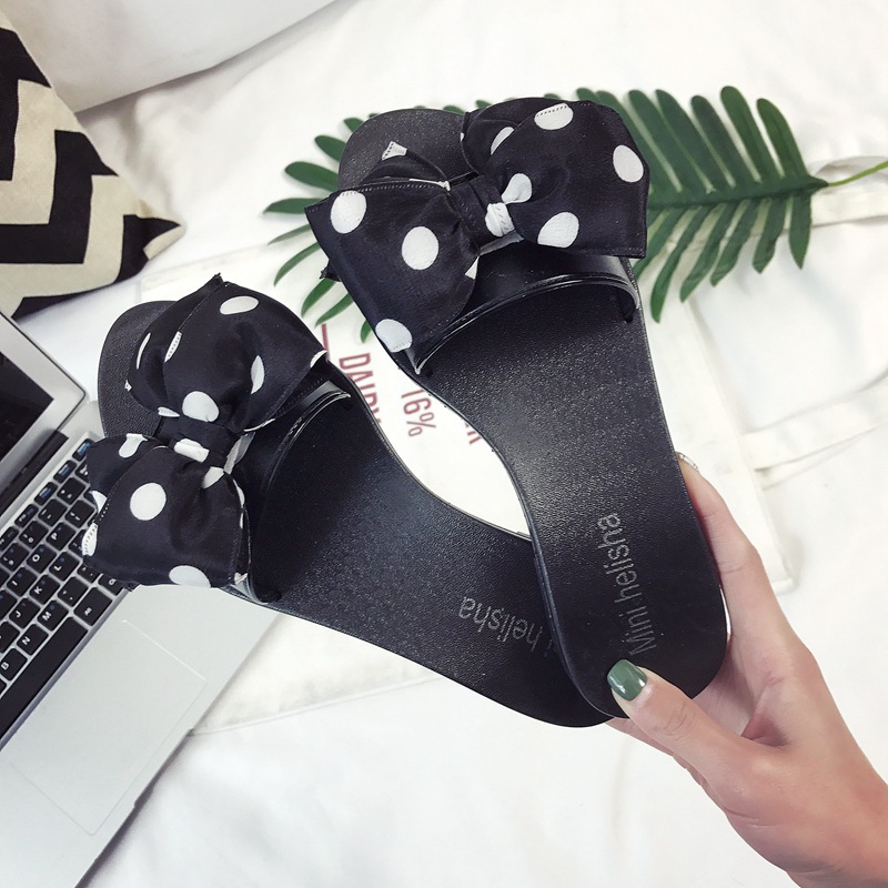 Heli Shark's New Women's Summer Fashion Outer Wear Beach Sandals Bow Flats Casual Slippers
