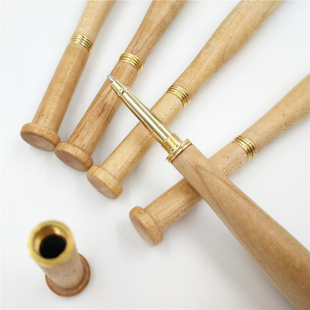 Wooden baseball spherical black ballpoint pen
