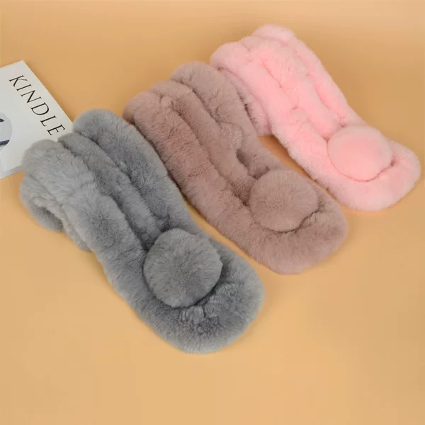 Korean Style Autumn and Winter Rabbit Fur Scarf Women's Thickened Warm Rex Rabbit Fur Three-Tube Scarf Cross Real Fur Shawl
