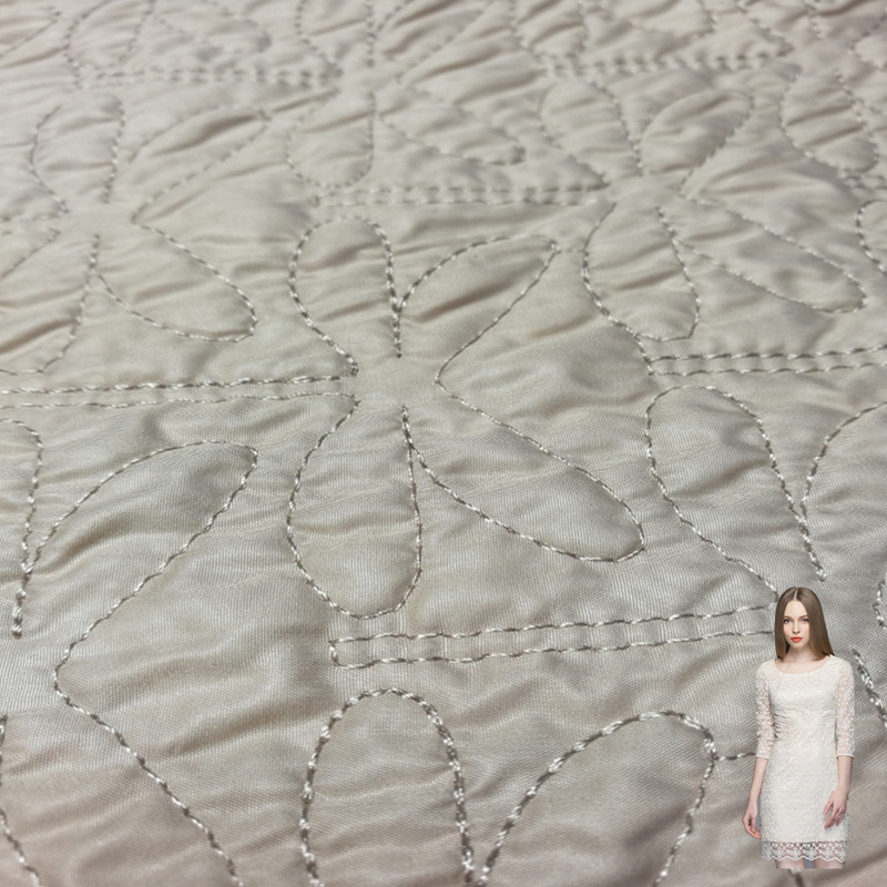 定制绗缝形状烂花电脑绣花布绣珠片刺绣蕾丝剪花装饰婚纱女装面料