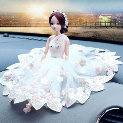 Car ornaments cute decoration fashion female - white-golden-leaf-flower-skirt