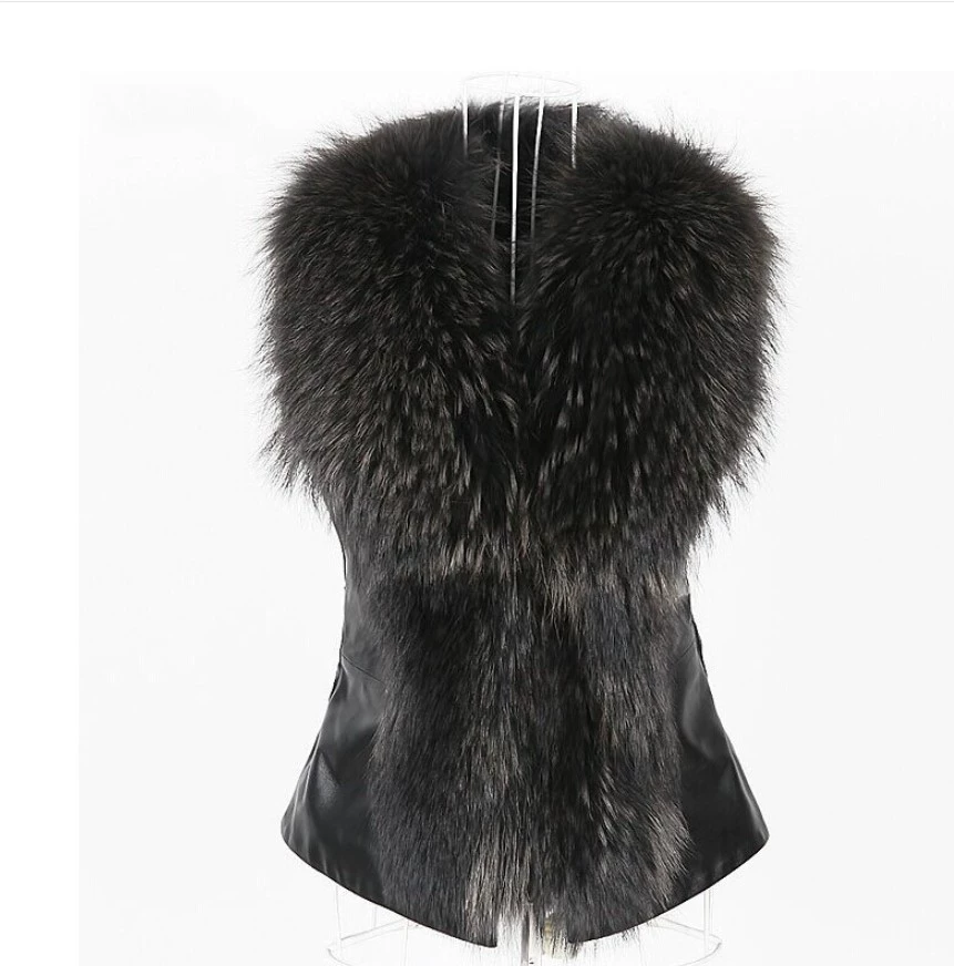 Демисезонный жилет короткий (Aliexpress) — slim fit с воротником из лисы, различные размеры S–4XL
