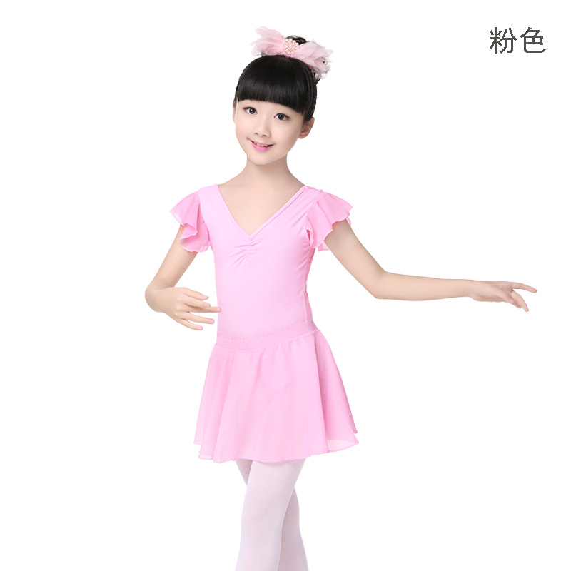 Ropa de práctica de baile de una pieza para niñas Chaleco de manga corta para niños con cuello en V doble manga de hilo de gasa ropa de graduación de baile ropa de cuerpo