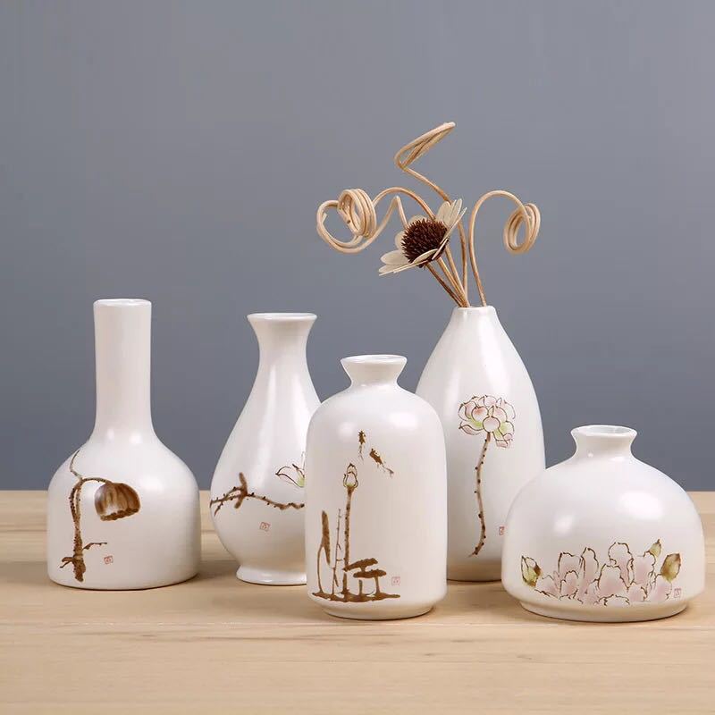 陶瓷花瓶工艺品中式手绘莲花蓬荷花图案厂家古典时尚创意家居摆件