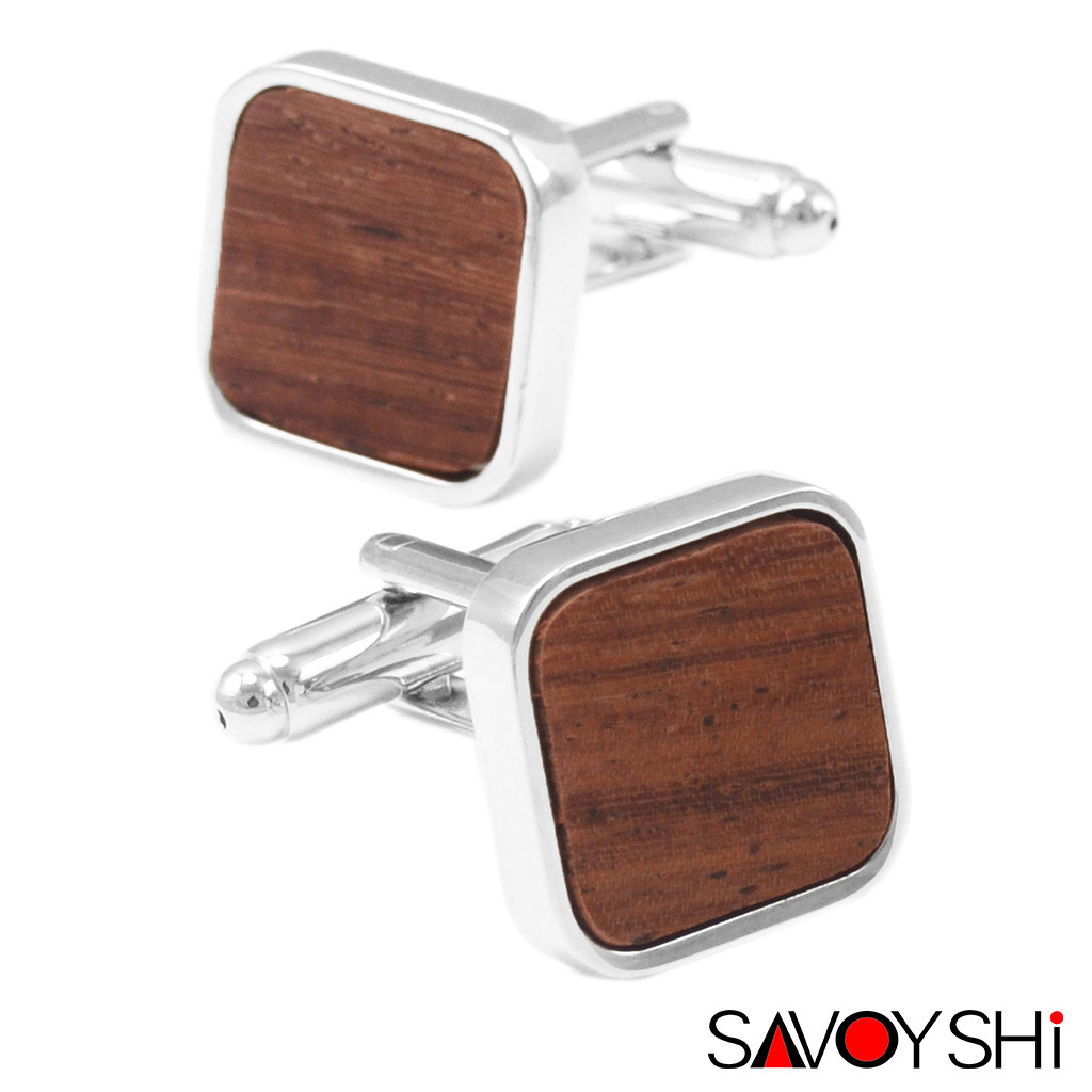 European and American square wooden cufflinks men's French business cuffs solid wood head pattern French sleeve nails simple wholesale lettering