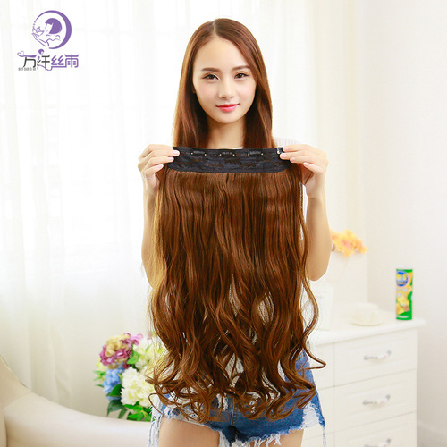 European and American cross-border wig piece, one-piece female hair extension, five-clip seamless chemical fiber curtain curling piece wholesale