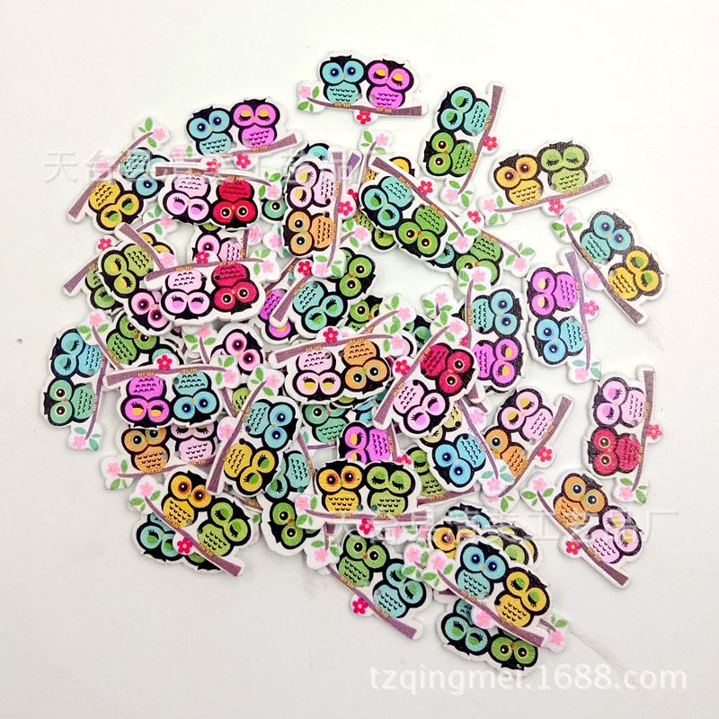 19*35mm bicolor búho pintado botón de madera decoración bricolaje niños botones rompecabezas