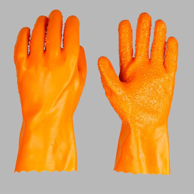 批发 防滑耐油浸塑劳保手套 耐磨耐酸碱加长全橡胶劳保防护手套
