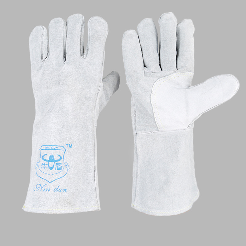 厂家直销 绒里加托电焊手套 全牛皮长款双层防护手套