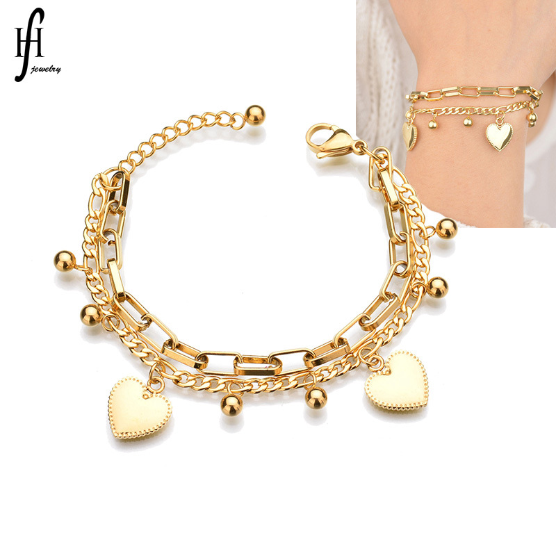 Gold Heart Charm Bracelet for Women
