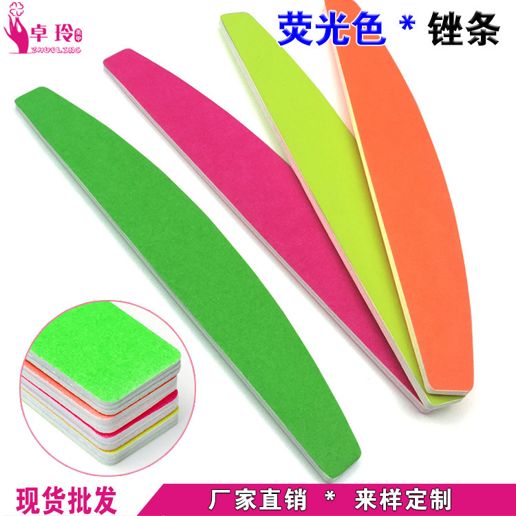 Directo de fábrica de color fluorescente lima de uñas media luna tira de molienda tira de arena de uñas de pulido de doble cara