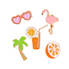 志嘉飾品 歐美時尚新款卡通可愛夏日清涼 椰樹橘子橙汁眼鏡胸針