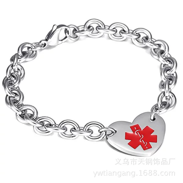 Amazon AliExpress New Medical logo bracelet women's titanium steel stainless steel heart-shaped chain O-shaped bracelet