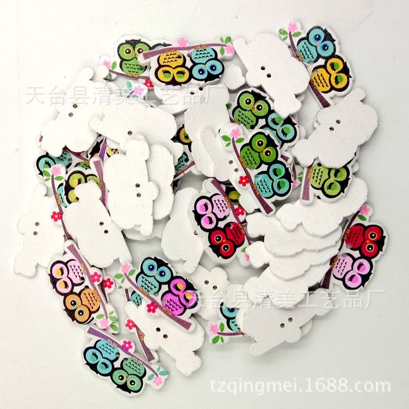 19*35mm bicolor búho pintado botón de madera decoración bricolaje niños botones rompecabezas