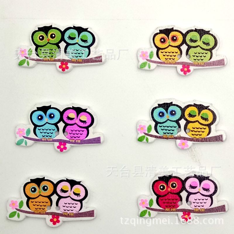 19*35mm bicolor búho pintado botón de madera decoración bricolaje niños botones rompecabezas