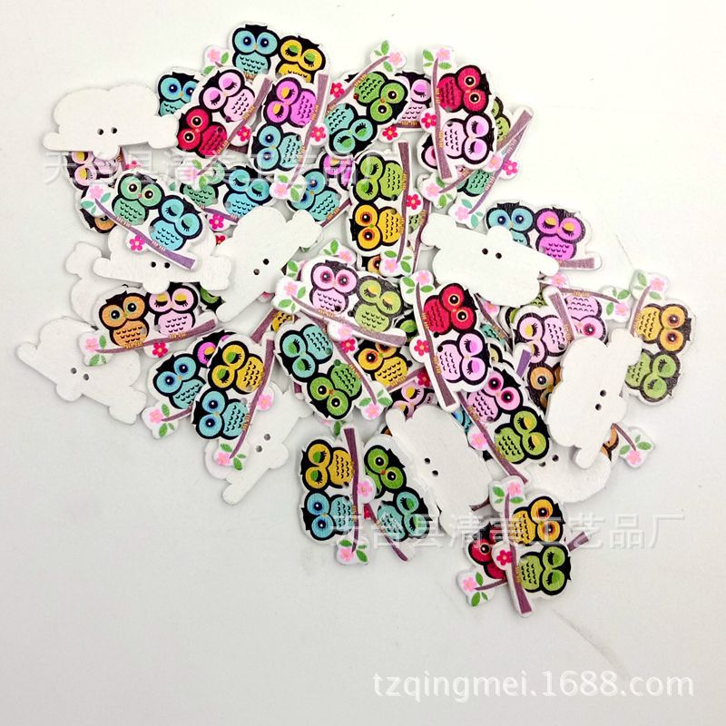 19*35mm bicolor búho pintado botón de madera decoración bricolaje niños botones rompecabezas
