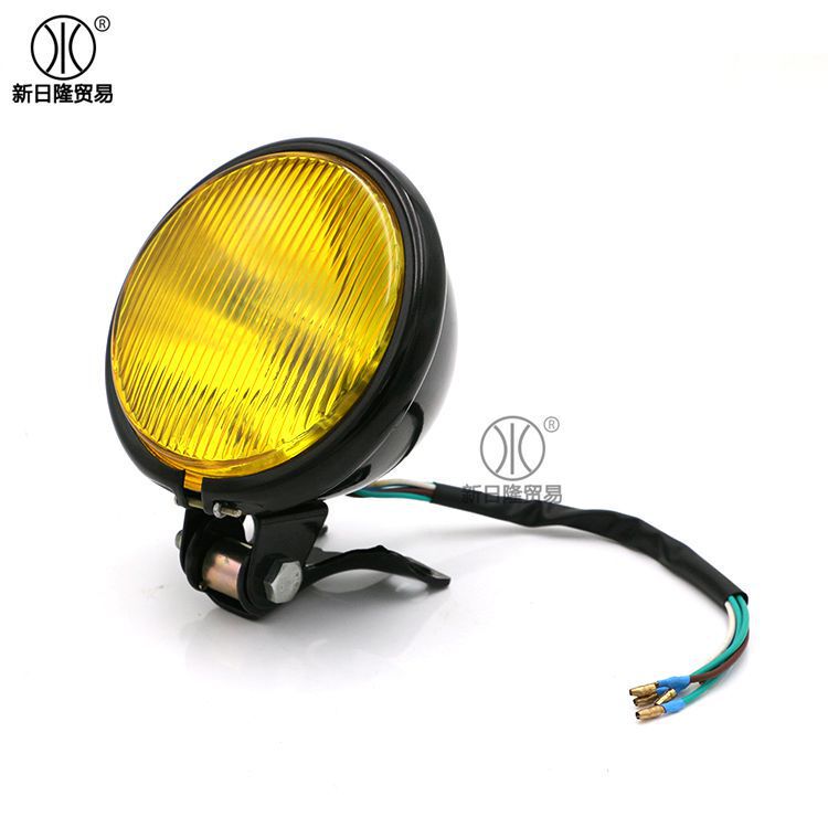 Retro motorcycle modified metal headlight headlight retro black headlight yellow glass retro headlight far and near