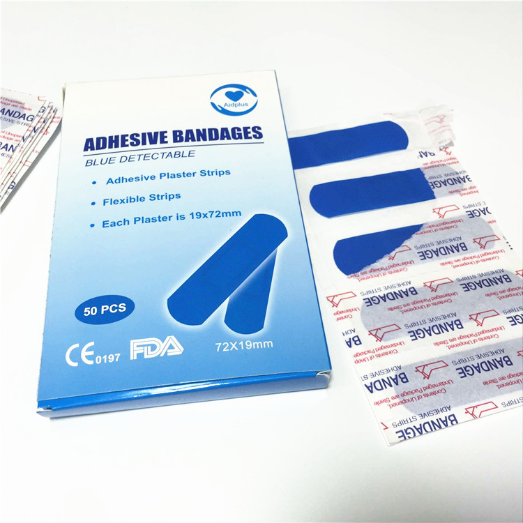 Envío gratuito 100 unidades una caja de azul grado alimenticio Banda-Ayuda impermeable Hotel chef metal detectable libre de drogas