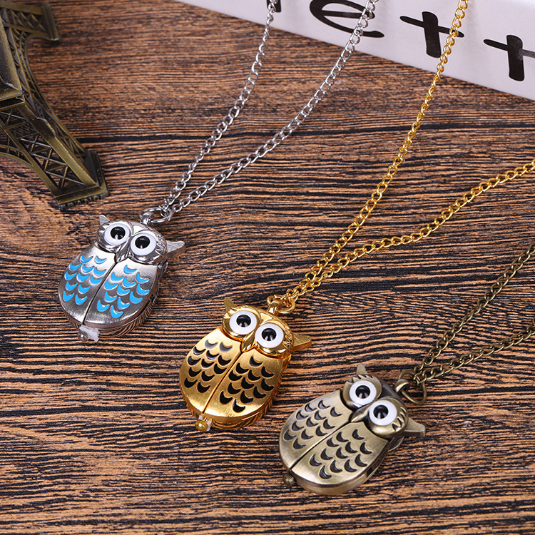 Owl Retro Creative Pocket Watch Flip Cover Unisex Creative Watch Douyin Quartz Watch Creative Hanging Watch Pocket Watch
