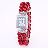 Square glossy quartz watches, rectangular watch strap from pearl for leisure, Korean style