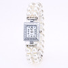 Square glossy quartz watches, rectangular watch strap from pearl for leisure, Korean style
