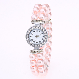 Sophisticated decorations, glass dial for leisure, watch strap from pearl, quartz watches, small dial