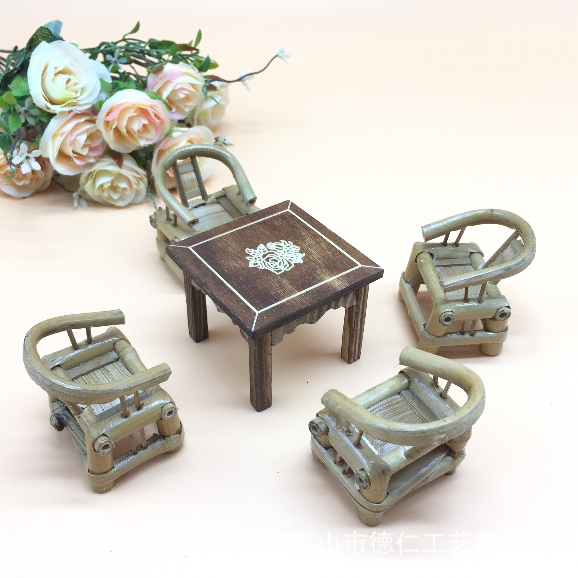 竹椅子竹子工艺品儿童过家家玩具竹制椅子组合套装手工迷你竹桌椅