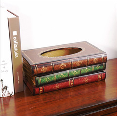 Pastoral rural creative book-shaped classical wooden tissue box ornaments paper box ornaments household practical decorations