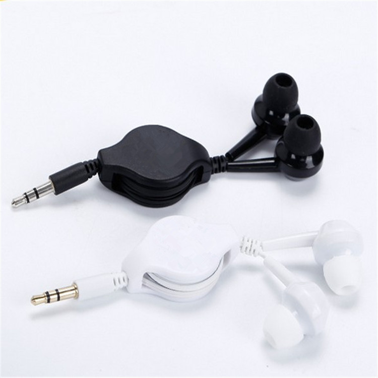 Suitable for mobile phone computer MP3 in-ear 80cm double pull retractable headset adjustable logo black and white in stock headset