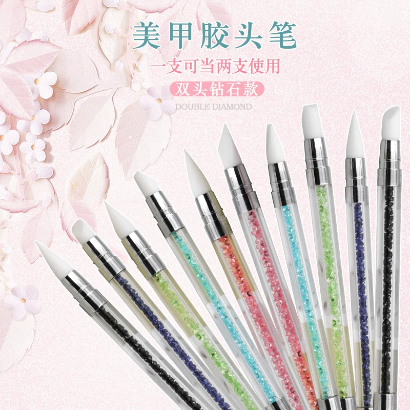 Инструменты для ногтей новый дизайн ногтей полая Волшебная зеркальная пудра ручка для тиснения ручка для клея для ногтей двуглавая Мягкая силиконовая ручка с бриллиантом