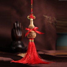 纯桃木葫芦汽车挂件流苏 中国结五福保平安汽车后视镜挂件HLG02