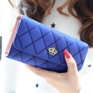 2023 Explosions Women's Wallet Women's Long Japanese and Korean-style Multi-function Rhomboid Crown Buckle Student Wallet Mobile Phone Bag