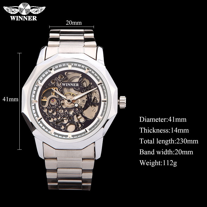 Reloj de oro de moda WINNER Reloj de fondo hueco para hombre Reloj mecánico automático Correa de acero