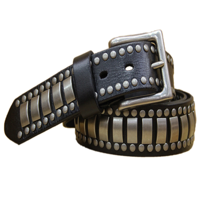 Cintura con borchie da uomo in vera pelle stile punk_voghion.com