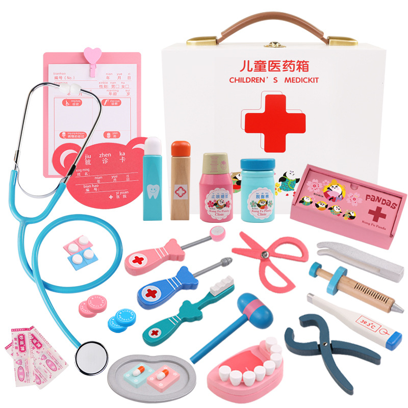 Juego de simulación infantil Casa herramientas médicas serie doctor enfermera inyección simulación medicina médica caja de madera caja de la medicina