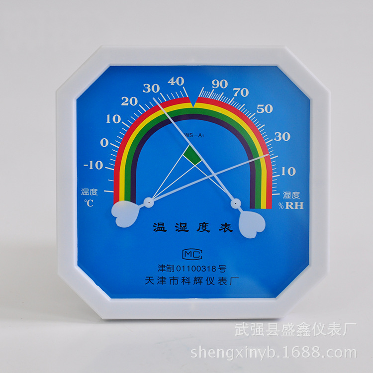 现货WS-A1/A2八角带时钟温湿度计 家用室内外温湿表