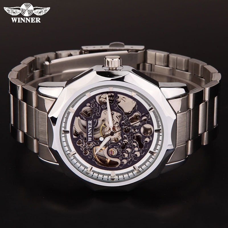 Reloj de oro de moda WINNER Reloj de fondo hueco para hombre Reloj mecánico automático Correa de acero