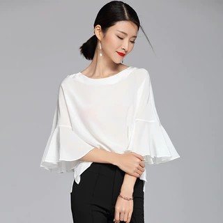 2026早秋A632 100%真丝宽松显瘦圆领七分袖上衣女