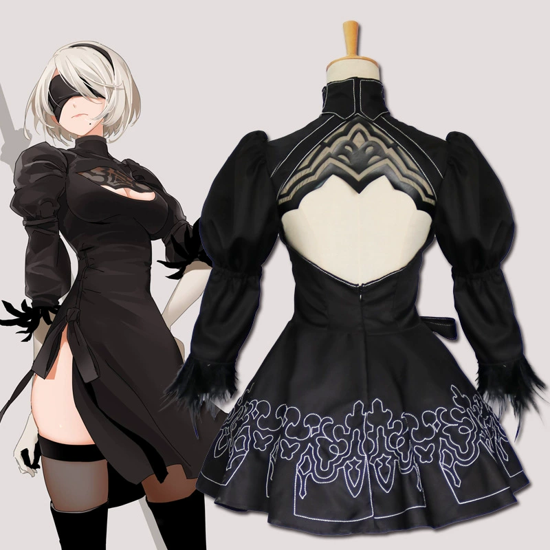 Косплей костюм 2B (NieR:Automata) женский полный набор — платье, парик, обувь и меч, размеры S–5XL