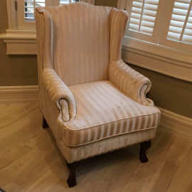 新古典布艺沙发椅美式乡村老虎椅欧式高背条纹休闲椅实木单人沙发